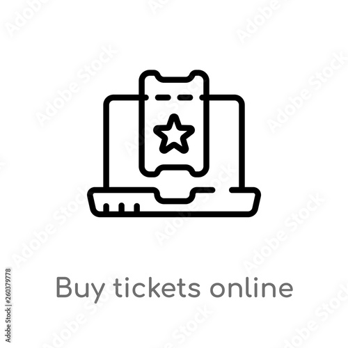 outline buy tickets online vector icon. isolated black simple line element illustration from cinema concept. editable vector stroke buy tickets online icon on white background