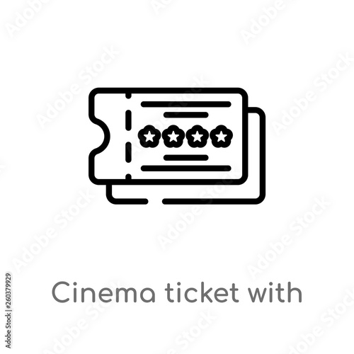 outline cinema ticket with a star vector icon. isolated black simple line element illustration from cinema concept. editable vector stroke cinema ticket with a star icon on white background