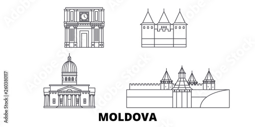 Schilderij op canvas Moldova flat travel skyline set