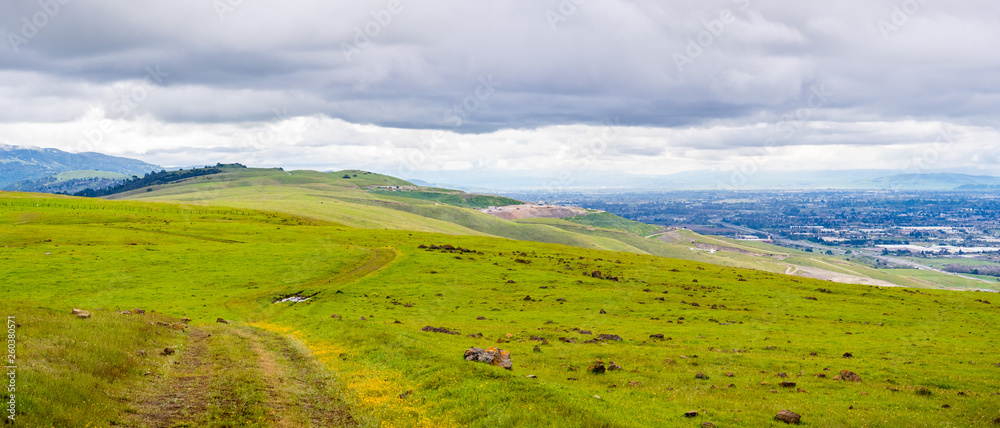 Hiking trail through the verdant hills of south San Francisco bay area, San Jose, California