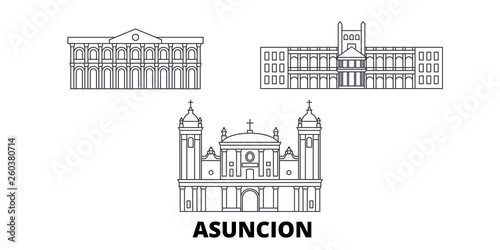 Paraguay, Asuncion flat travel skyline set. Paraguay, Asuncion black city vector panorama, illustration, travel sights, landmarks, streets.