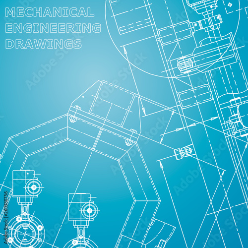Blueprint, Sketch. Vector engineering illustration. Blue and white. Corporate Identity
