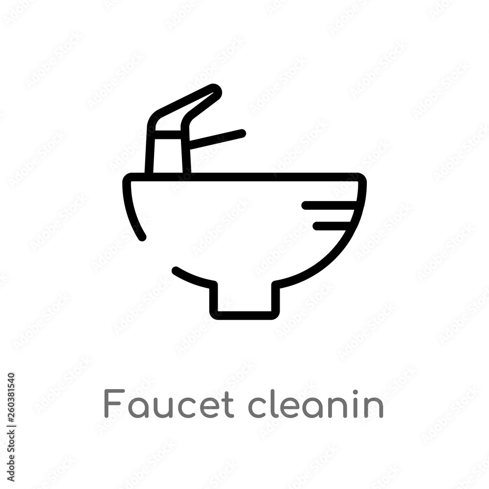outline faucet cleanin vector icon. isolated black simple line element illustration from cleaning concept. editable vector stroke faucet cleanin icon on white background outline faucet cleanin vector icon. isolated black simple line element illustration from cleaning concept. editable vector stroke faucet cleanin icon on white background