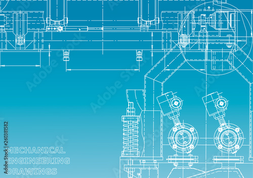 Computer aided design system. Blueprint. Blue and white