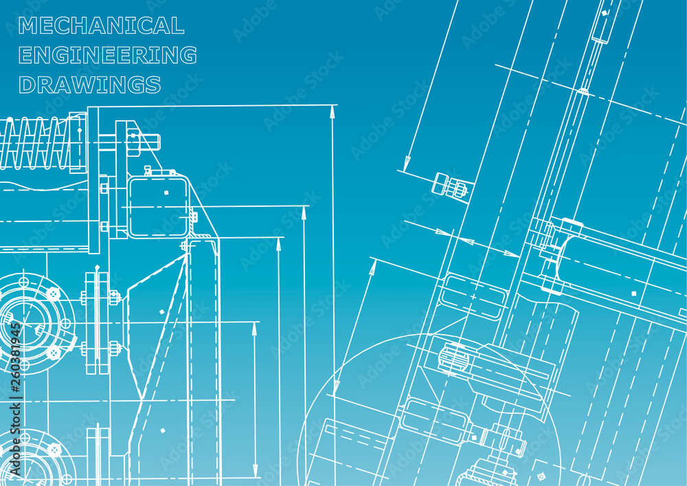 Blueprint. Vector engineering illustration. Computer aided design systems. Instrument-making drawings. Mechanical engineering drawing. Technical illustrations, background. Blue and white