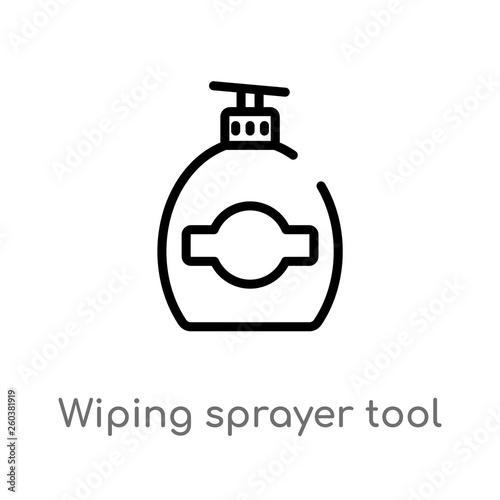 outline wiping sprayer tool vector icon. isolated black simple line element illustration from cleaning concept. editable vector stroke wiping sprayer tool icon on white background