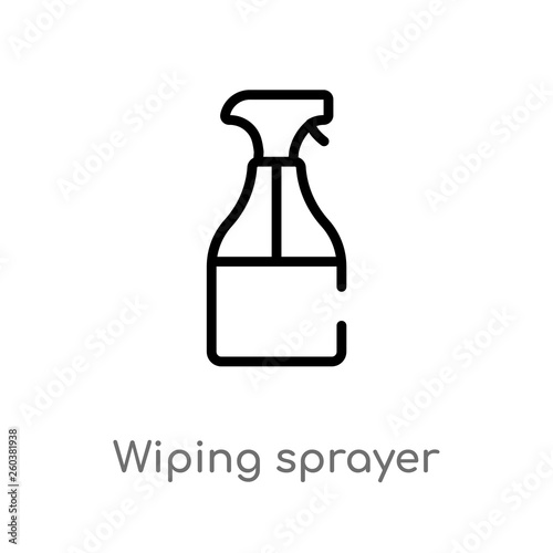 outline wiping sprayer vector icon. isolated black simple line element illustration from cleaning concept. editable vector stroke wiping sprayer icon on white background