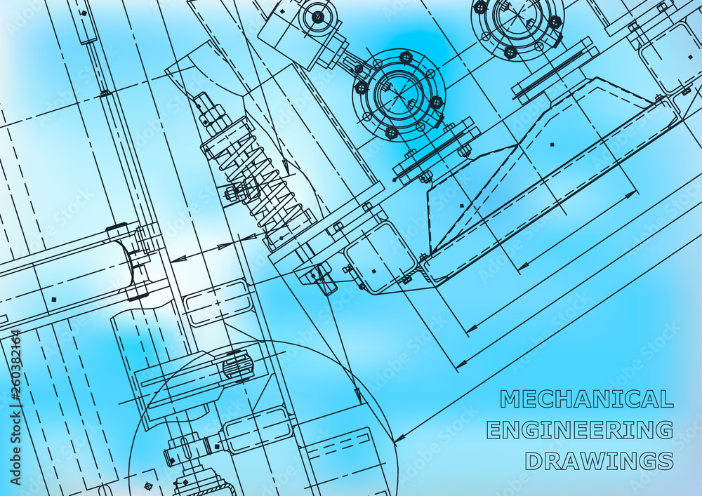 Blueprint. Vector engineering drawings. Mechanical instrument making. Technical abstract backgrounds. Technical illustration, cover, banner. Blue