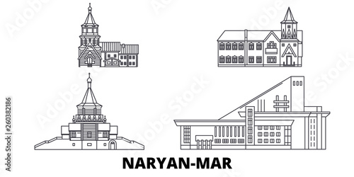 Russia, Naryan Mar  flat travel skyline set. Russia, Naryan Mar  black city vector panorama, illustration, travel sights, landmarks, streets. photo