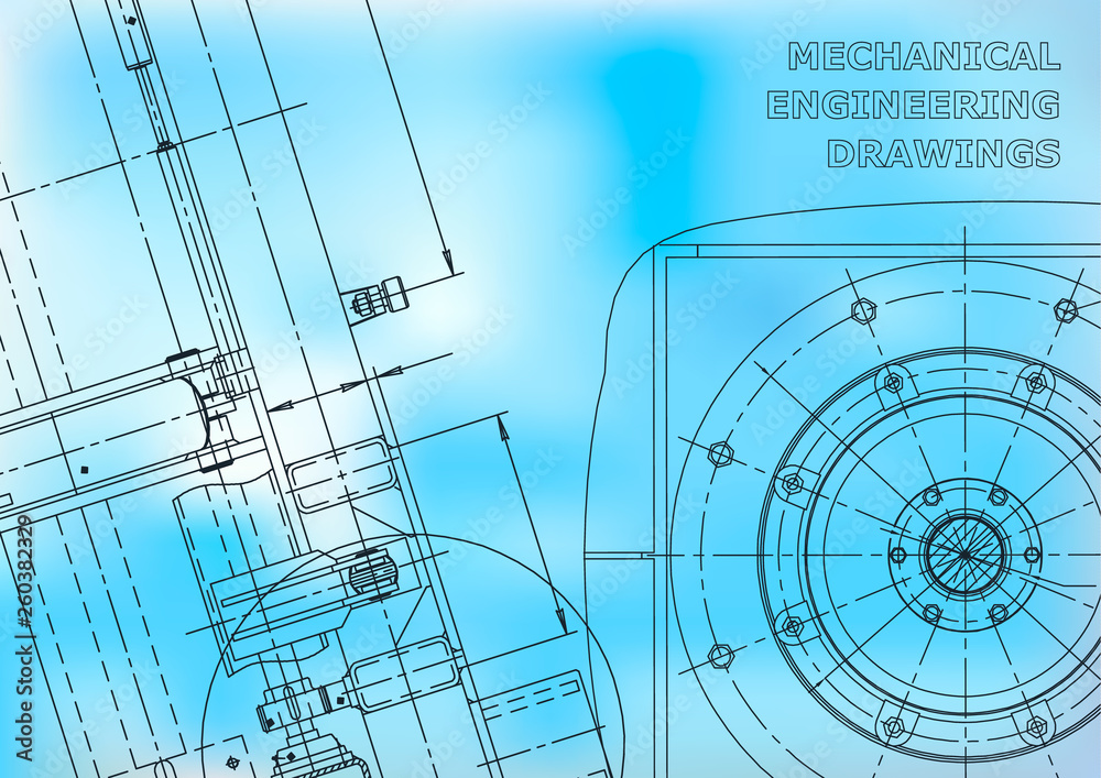 Blueprint. Vector drawing. Mechanical instrument making. Blue