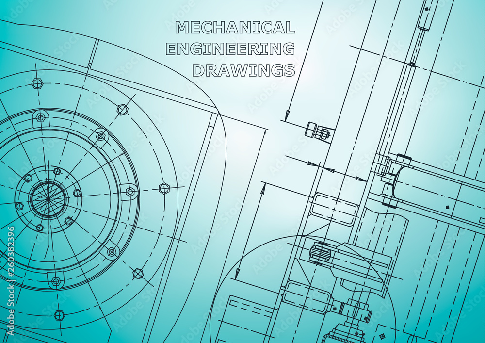 Blueprint, Sketch. Vector engineering illustration. Cover, flyer, banner, background. Light blue