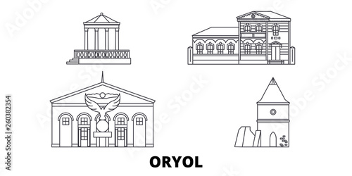 Russia, Oryol flat travel skyline set. Russia, Oryol black city vector panorama, illustration, travel sights, landmarks, streets.