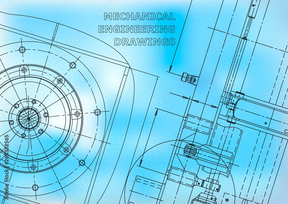 Blueprint, Sketch. Vector engineering illustration. Cover, flyer, banner, background. Blue