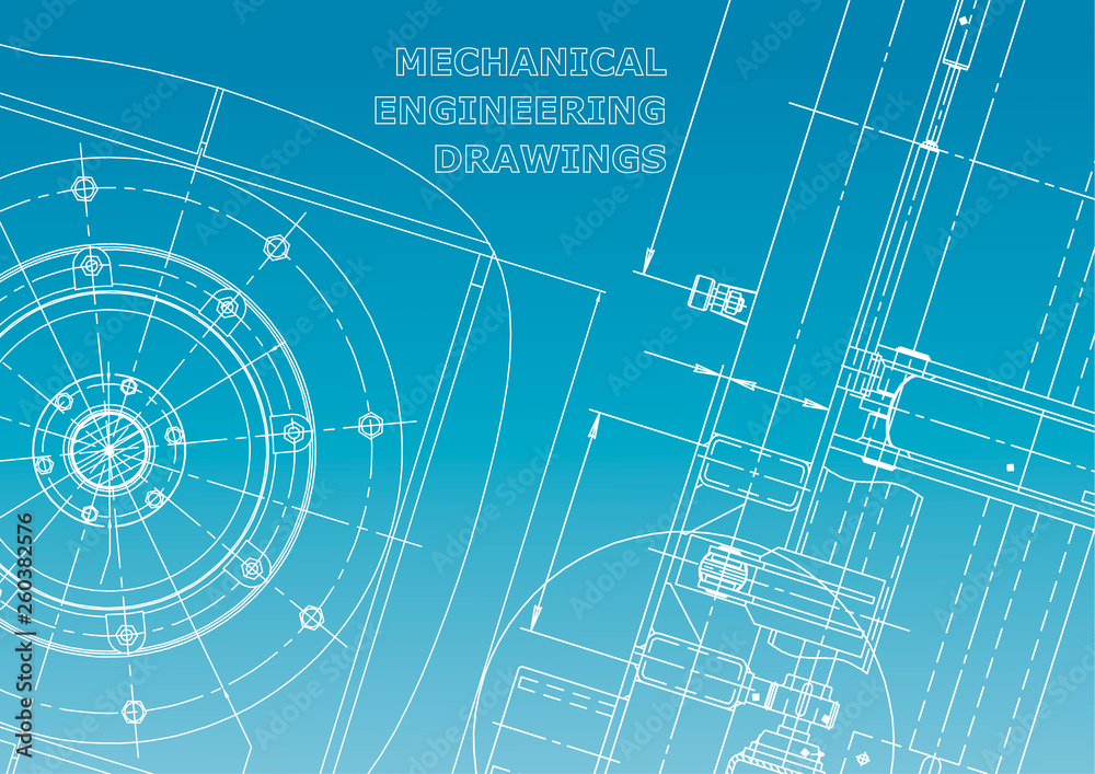 Blueprint, Sketch. Vector engineering illustration. Cover, flyer, banner, background. Blue and white
