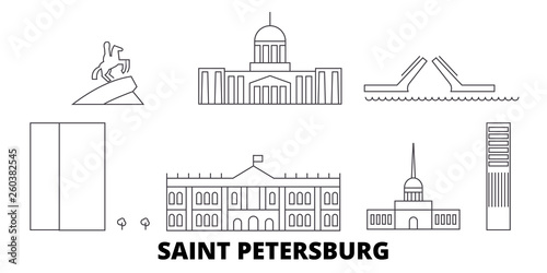 Russia, Saint Petersburg City flat travel skyline set. Russia, Saint Petersburg City black city vector panorama, illustration, travel sights, landmarks, streets.
