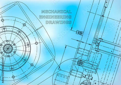 Blueprint, Sketch. Vector engineering illustration. Cover, flyer, banner, background. Instrument-making drawings. Blue