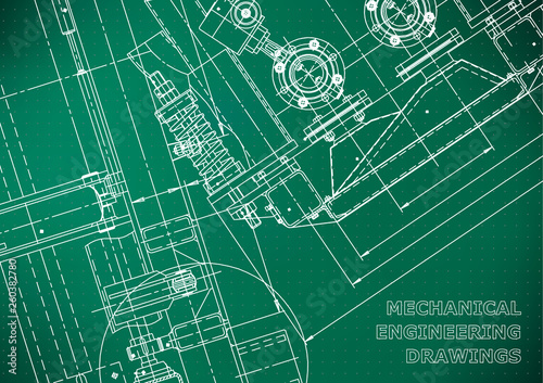 Blueprint. Vector engineering drawings. Mechanical instrument making. Technical abstract Light green background. Points. Technical illustration, cover, banner