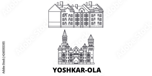 Russia, Yoshkar Ola flat travel skyline set. Russia, Yoshkar Ola black city vector panorama, illustration, travel sights, landmarks, streets.