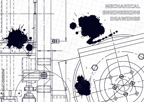 Mechanical instrument making. Technical abstract backgrounds. Black Ink. Blots