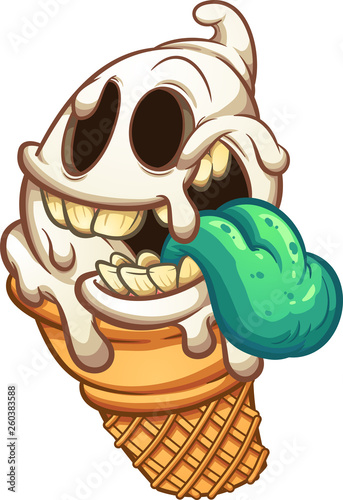 Melting ghost ice cream cone character clip art. Vector illustration with simple gradients. All in a single layer. 