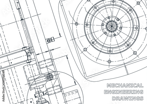 Vector banner. Engineering drawings. Mechanical instrument making. Technical abstract backgrounds