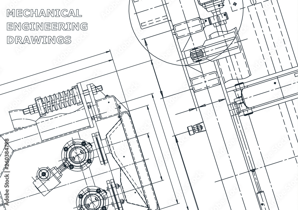Fototapeta premium Sketch. Vector engineering illustration. Cover, flyer, banner, background. Instrument-making drawings. Mechanical drawing
