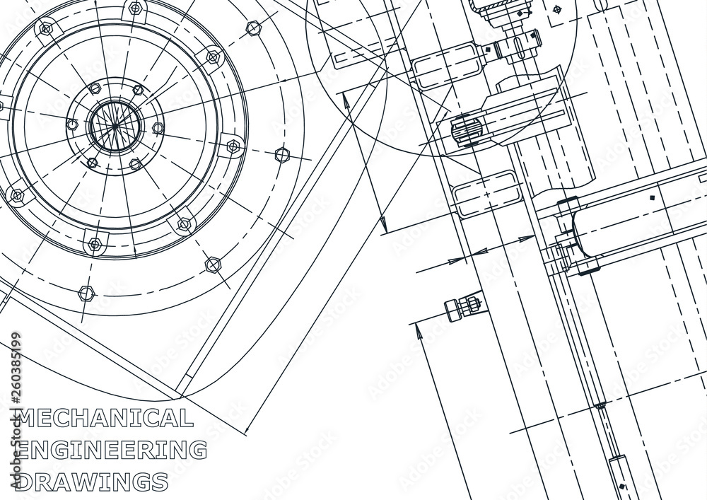 Cover. Vector engineering illustration. Blueprint, flyer, banner, background. Instrument-making drawings. Mechanical engineering drawing. Technical illustration