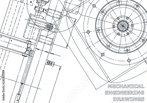 Cover. Vector engineering illustration. Blueprint, flyer, banner, background. Instrument-making drawings. Mechanical engineering drawing. Technical illustrations