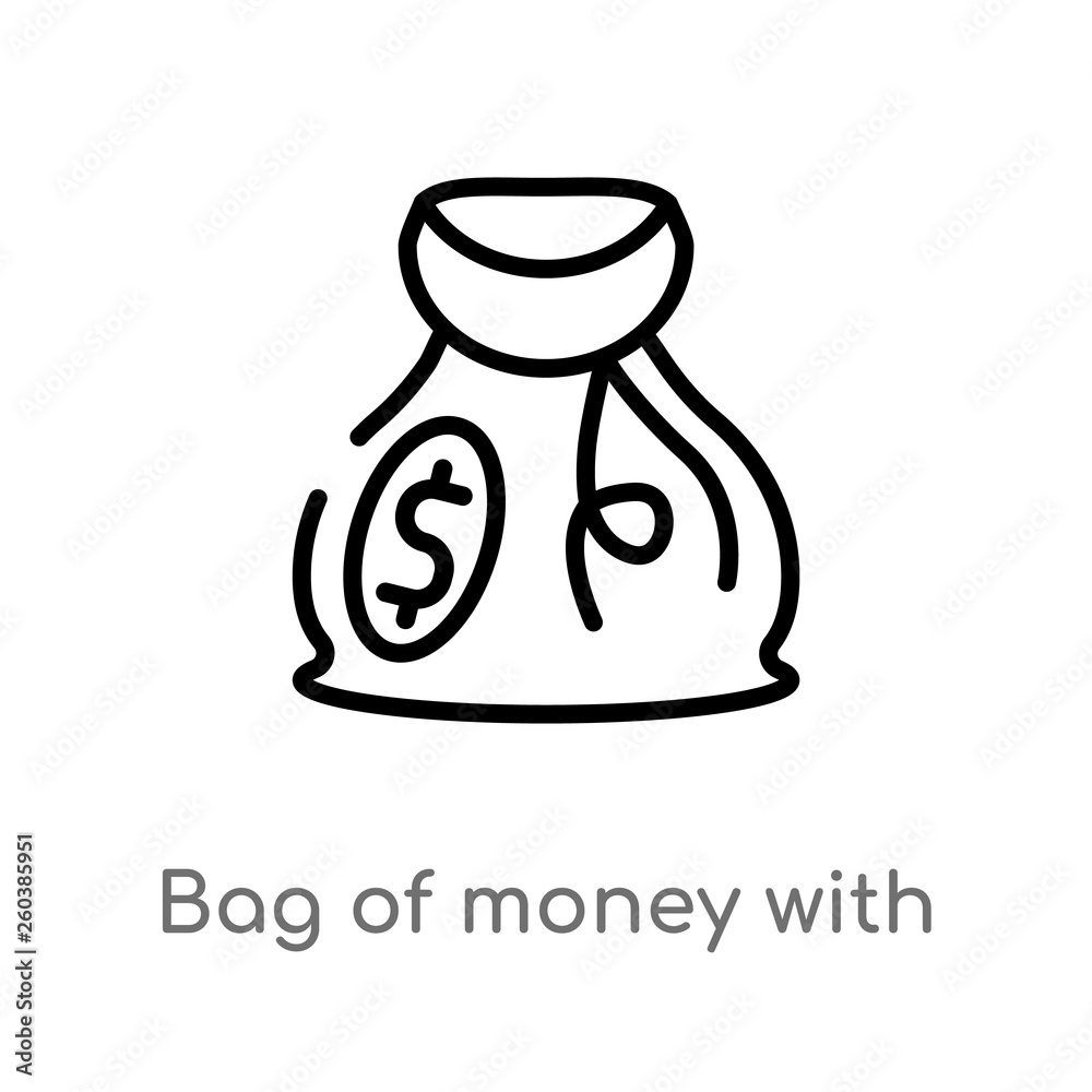 outline bag of money with dollar vector icon. isolated black simple line element illustration from commerce concept. editable vector stroke bag of money with dollar icon on white background outline bag of money with dollar vector icon. isolated black simple line element illustration from commerce concept. editable vector stroke bag of money with dollar icon on white background
