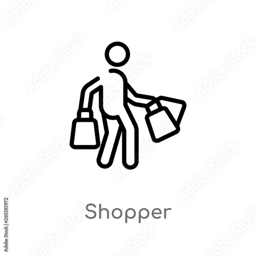 outline shopper vector icon. isolated black simple line element illustration from commerce concept. editable vector stroke shopper icon on white background