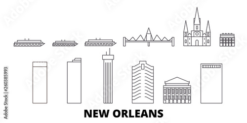 United States, New Orleans flat travel skyline set. United States, New Orleans black city vector panorama, illustration, travel sights, landmarks, streets. photo