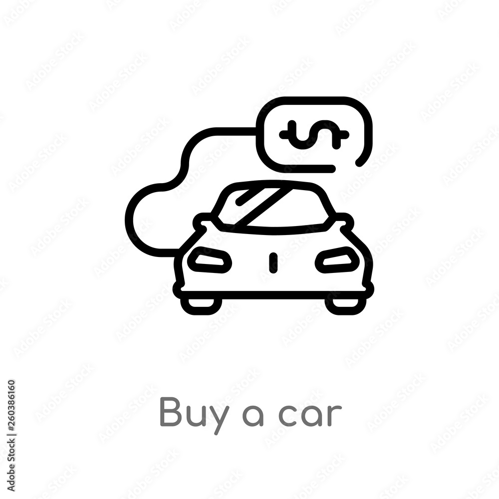 outline buy a car vector icon. isolated black simple line element illustration from commerce concept. editable vector stroke buy a car icon on white background