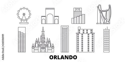 United States, Orlando flat travel skyline set. United States, Orlando black city vector panorama, illustration, travel sights, landmarks, streets. photo