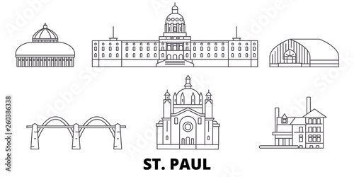 United States, St. Paul flat travel skyline set. United States, St. Paul black city vector panorama, illustration, travel sights, landmarks, streets.