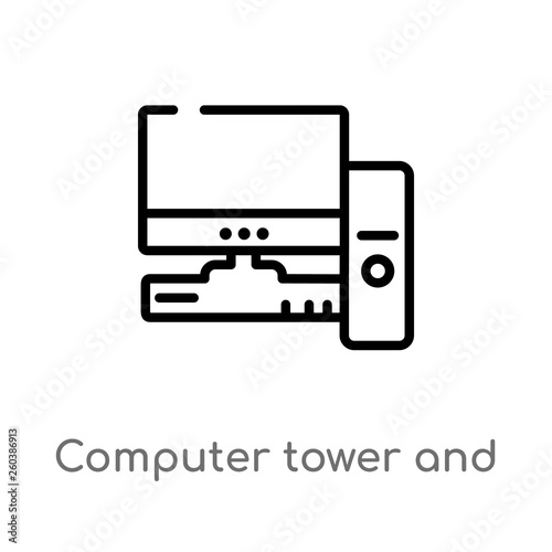 outline computer tower and the monitor vector icon. isolated black simple line element illustration from computer concept. editable vector stroke computer tower and the monitor icon on white