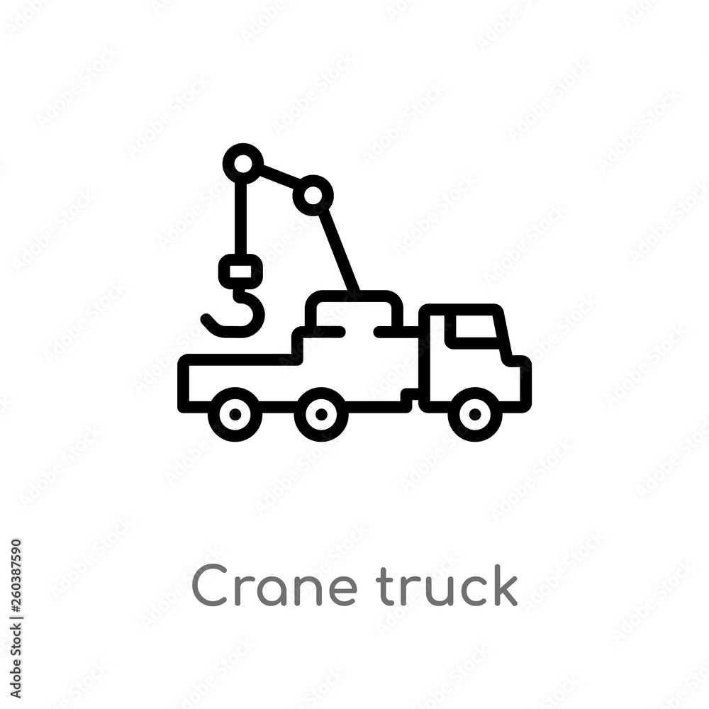 outline crane truck vector icon. isolated black simple line element illustration from construction concept. editable vector stroke crane truck icon on white background