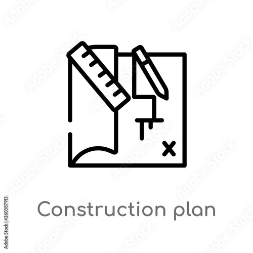 outline construction plan vector icon. isolated black simple line element illustration from construction concept. editable vector stroke construction plan icon on white background