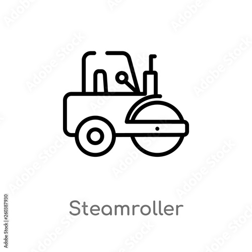 outline steamroller vector icon. isolated black simple line element illustration from construction concept. editable vector stroke steamroller icon on white background