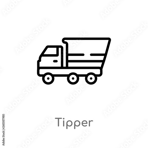 outline tipper vector icon. isolated black simple line element illustration from construction concept. editable vector stroke tipper icon on white background