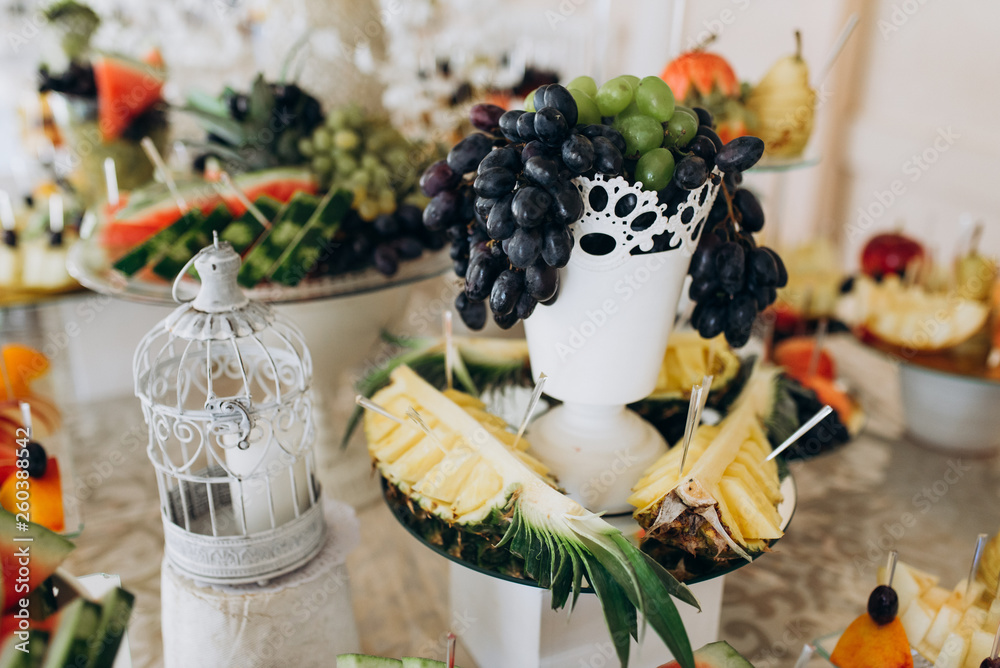Fresh fruits on the buffet. Fruit Recipes.