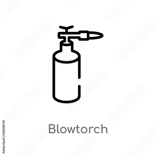 outline blowtorch vector icon. isolated black simple line element illustration from construction concept. editable vector stroke blowtorch icon on white background