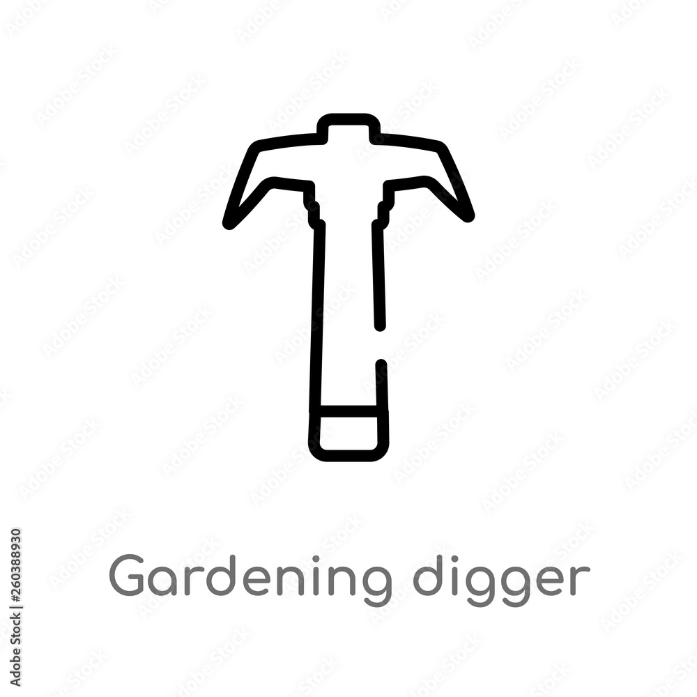 outline gardening digger vector icon. isolated black simple line element illustration from tools concept. editable vector stroke gardening digger icon on white background outline gardening digger vector icon. isolated black simple line element illustration from tools concept. editable vector stroke gardening digger icon on white background