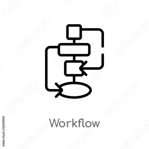 outline workflow vector icon. isolated black simple line element illustration from creative pocess concept. editable vector stroke workflow icon on white background