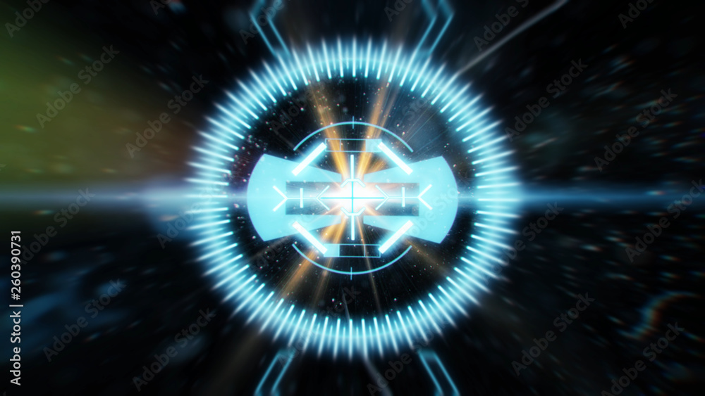 Futuristic HUD sight on an abstract background with highlights.