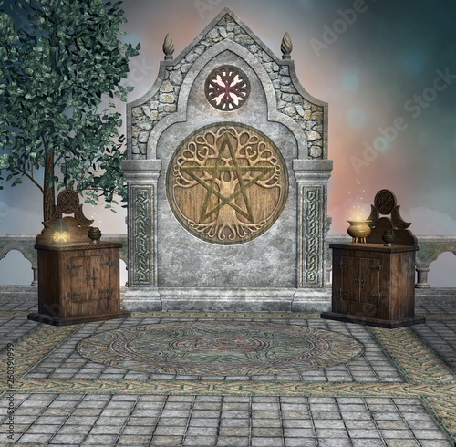 Old pagan altar and two vases - 3D illustration