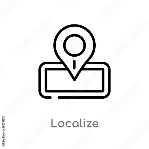 outline localize vector icon. isolated black simple line element illustration from packing and delivery concept. editable vector stroke localize icon on white background