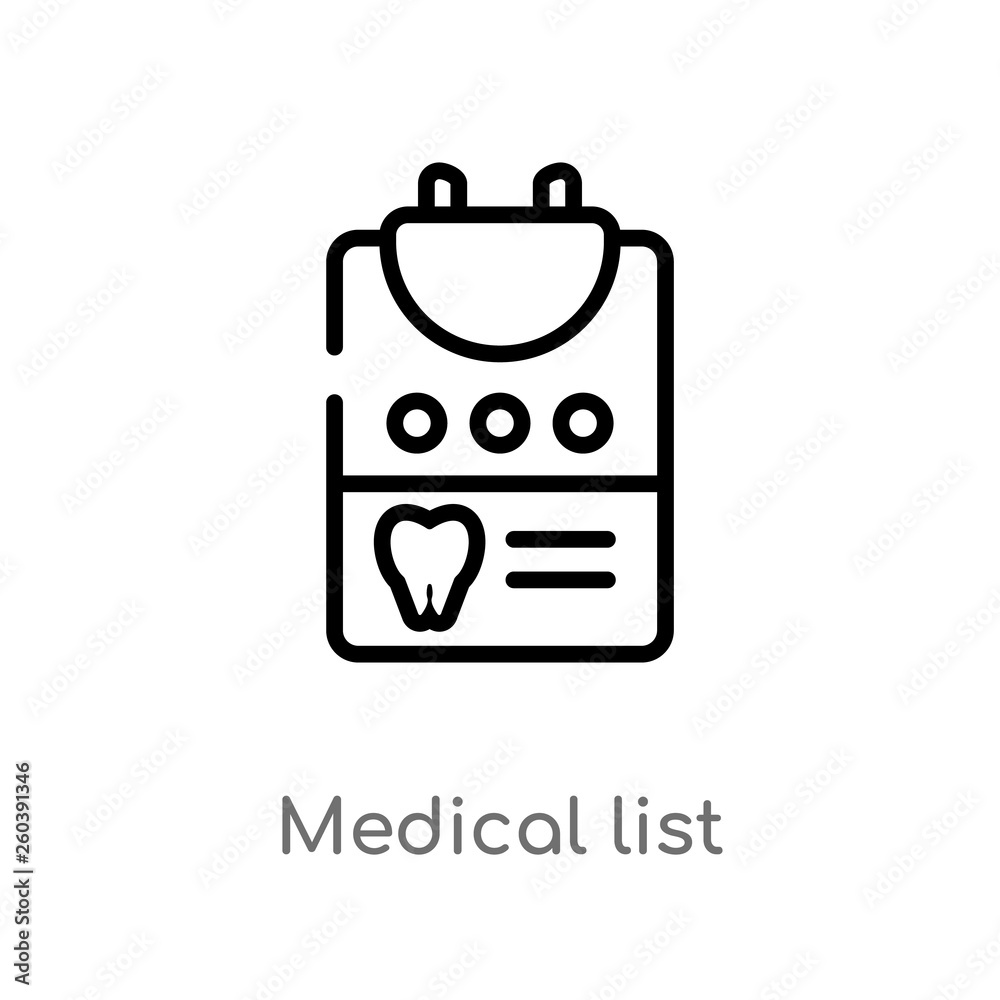 outline medical list vector icon. isolated black simple line element illustration from dentist concept. editable vector stroke medical list icon on white background outline medical list vector icon. isolated black simple line element illustration from dentist concept. editable vector stroke medical list icon on white background