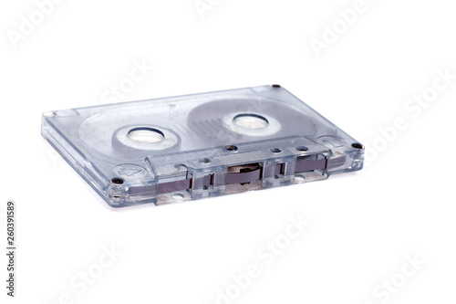 audio tape cassette isolated on white background.
