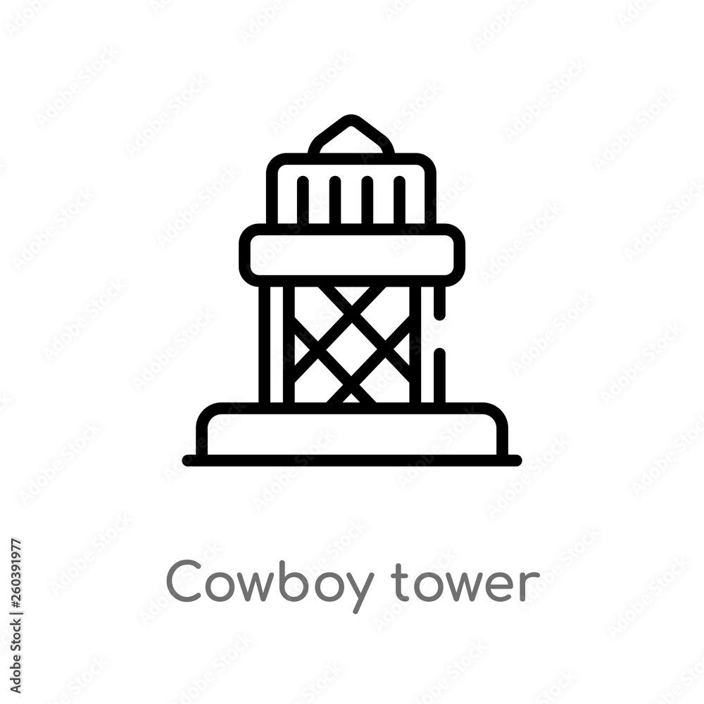 outline cowboy tower vector icon. isolated black simple line element illustration from desert concept. editable vector stroke cowboy tower icon on white background
