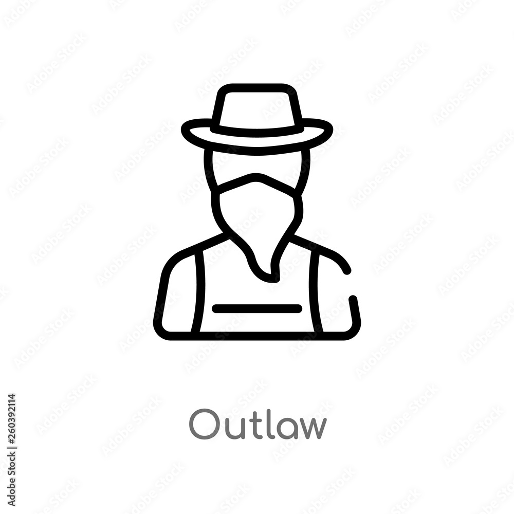 outline outlaw vector icon. isolated black simple line element illustration from desert concept. editable vector stroke outlaw icon on white background